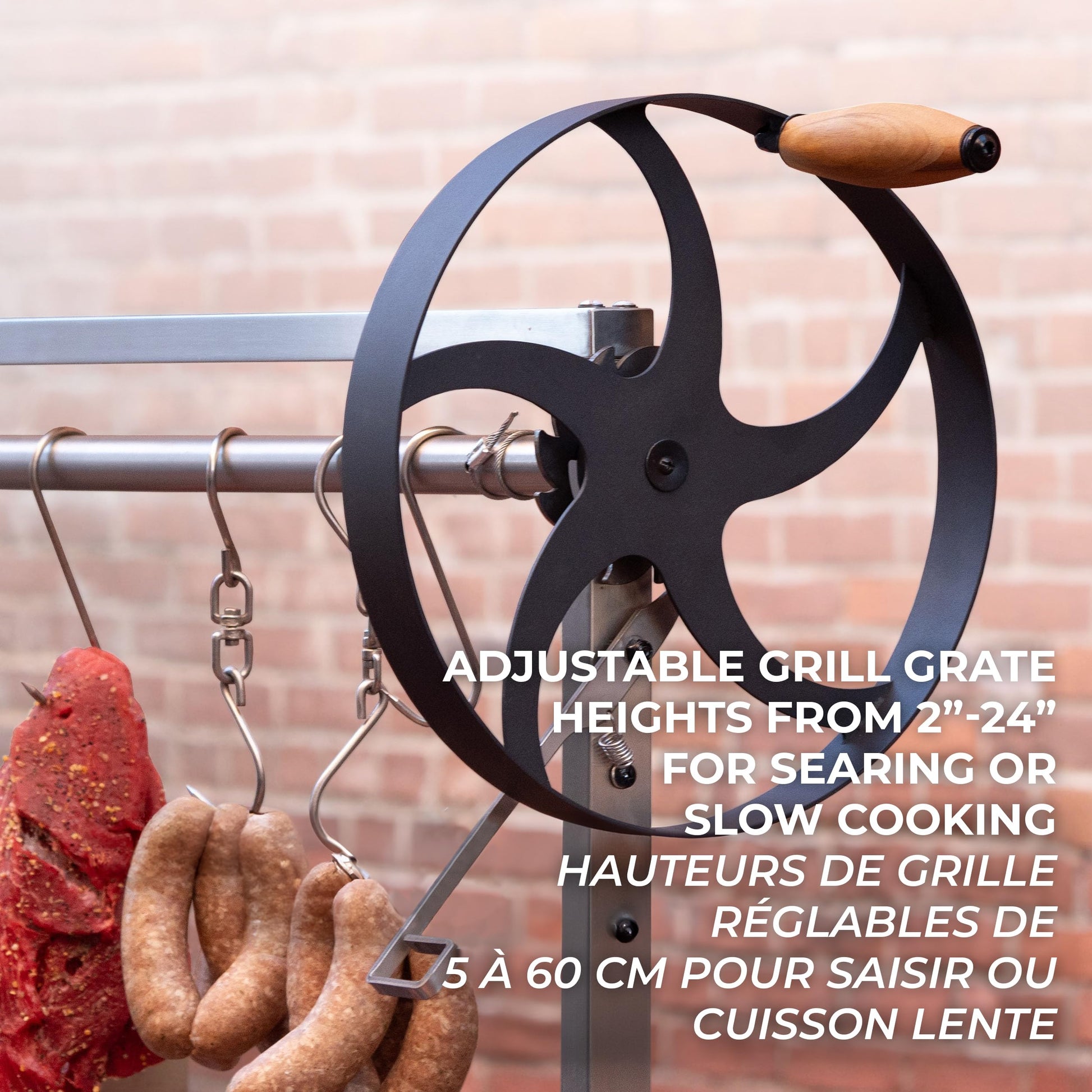 Backyard Discovery Argentine Santa Maria Wood Fire & Charcoal BBQ Grill with Brasero, Adjustable Grill Grates, Fire Bricks, Heavy-Duty Steel, S-Hooks, Acacia Wood Table for Outdoor Gaucho Grilling - CookCave