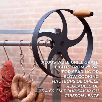 Backyard Discovery Argentine Santa Maria Wood Fire & Charcoal BBQ Grill with Brasero, Adjustable Grill Grates, Fire Bricks, Heavy-Duty Steel, S-Hooks, Acacia Wood Table for Outdoor Gaucho Grilling - CookCave