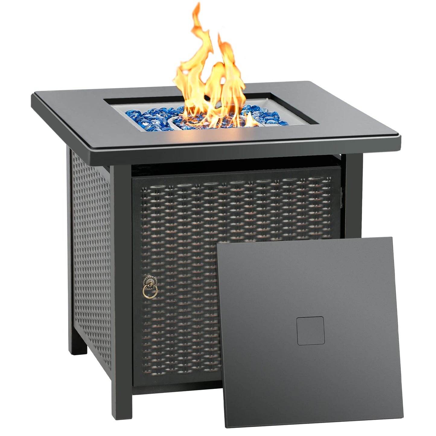 BALI OUTDOORS 50000 BTU Propane Fire Pit with Lid, 28 inch Fire Pit Table Outdoor, Black Firepits for Outside Backyard, Patio - CookCave
