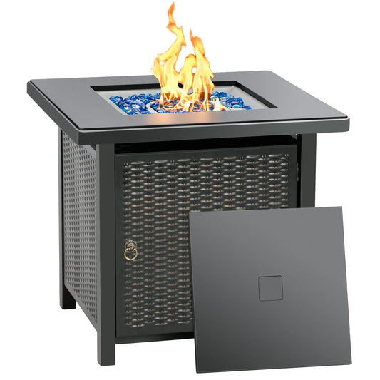 BALI OUTDOORS 50000 BTU Propane Fire Pit with Lid, 28 inch Fire Pit Table Outdoor, Black Firepits for Outside Backyard, Patio - CookCave
