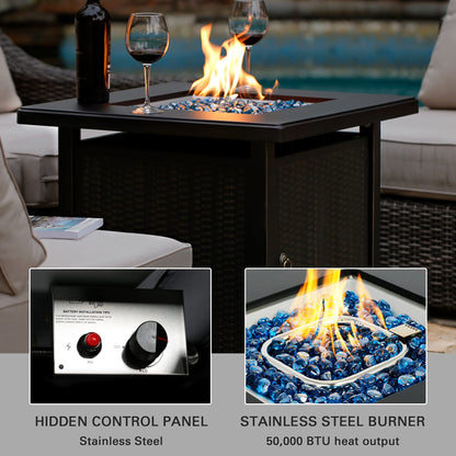 BALI OUTDOORS 50000 BTU Propane Fire Pit with Lid, 28 inch Fire Pit Table Outdoor, Black Firepits for Outside Backyard, Patio - CookCave