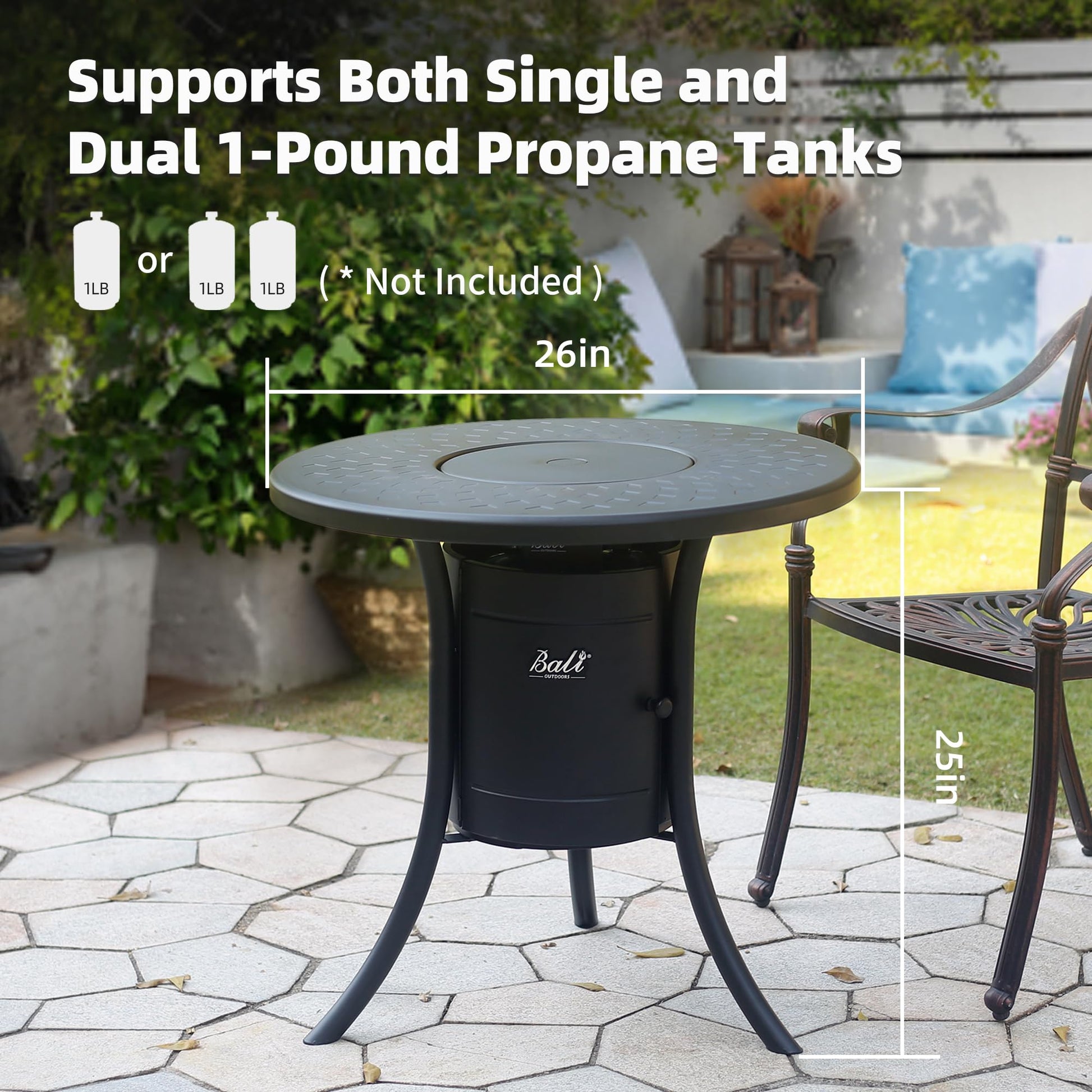 BALI OUTDOORS Dual 1-Pound Propane Fire Pit Outside, 26 inch Outdoor Fire Pit Black, Round Firepit Table for Outside Patio - CookCave