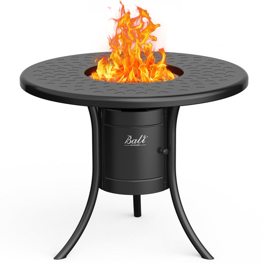 BALI OUTDOORS Dual 1-Pound Propane Fire Pit Outside, 26 inch Outdoor Fire Pit Black, Round Firepit Table for Outside Patio - CookCave