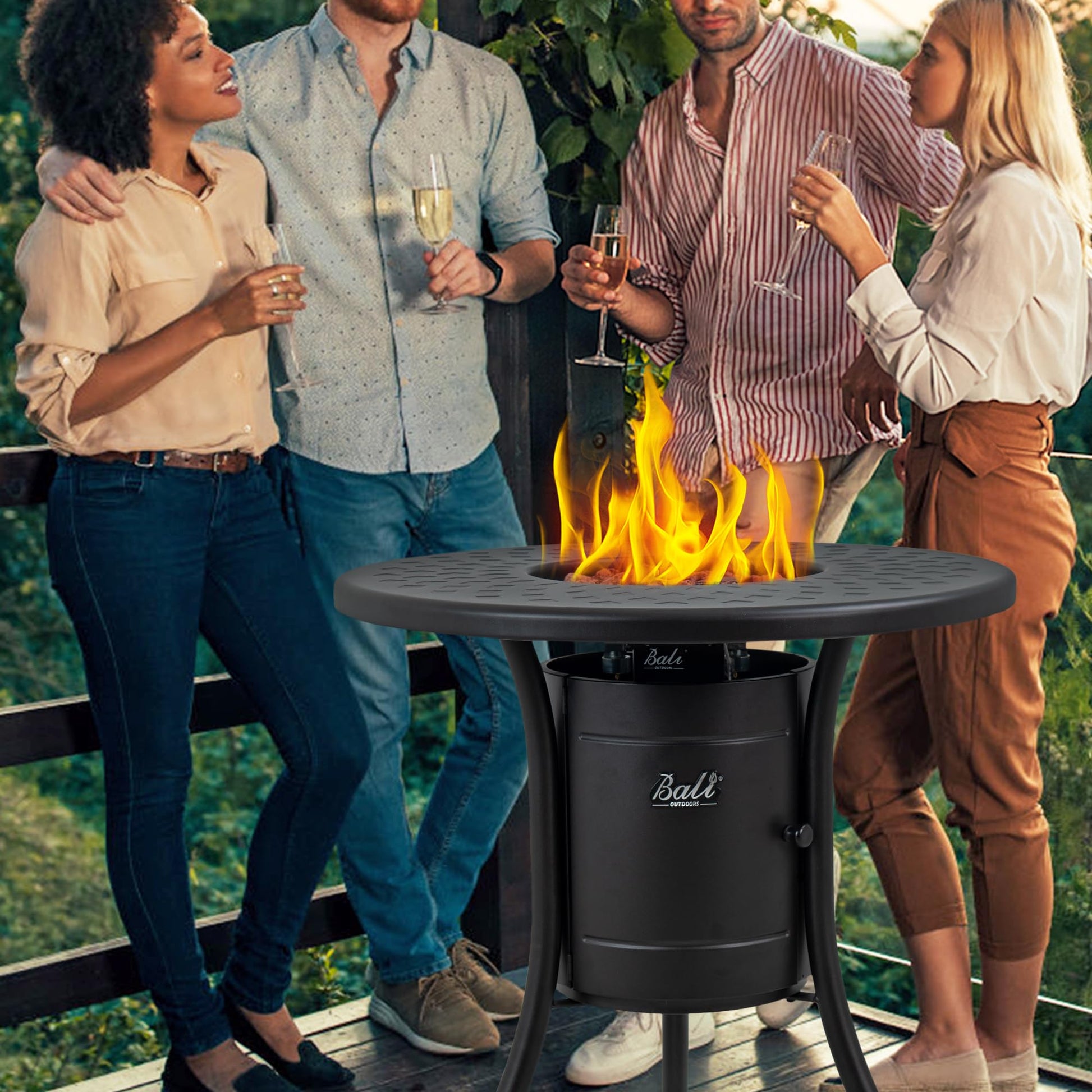 BALI OUTDOORS Dual 1-Pound Propane Fire Pit Outside, 26 inch Outdoor Fire Pit Black, Round Firepit Table for Outside Patio - CookCave