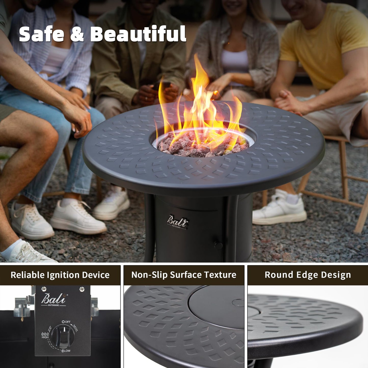 BALI OUTDOORS Dual 1-Pound Propane Fire Pit Outside, 26 inch Outdoor Fire Pit Black, Round Firepit Table for Outside Patio - CookCave