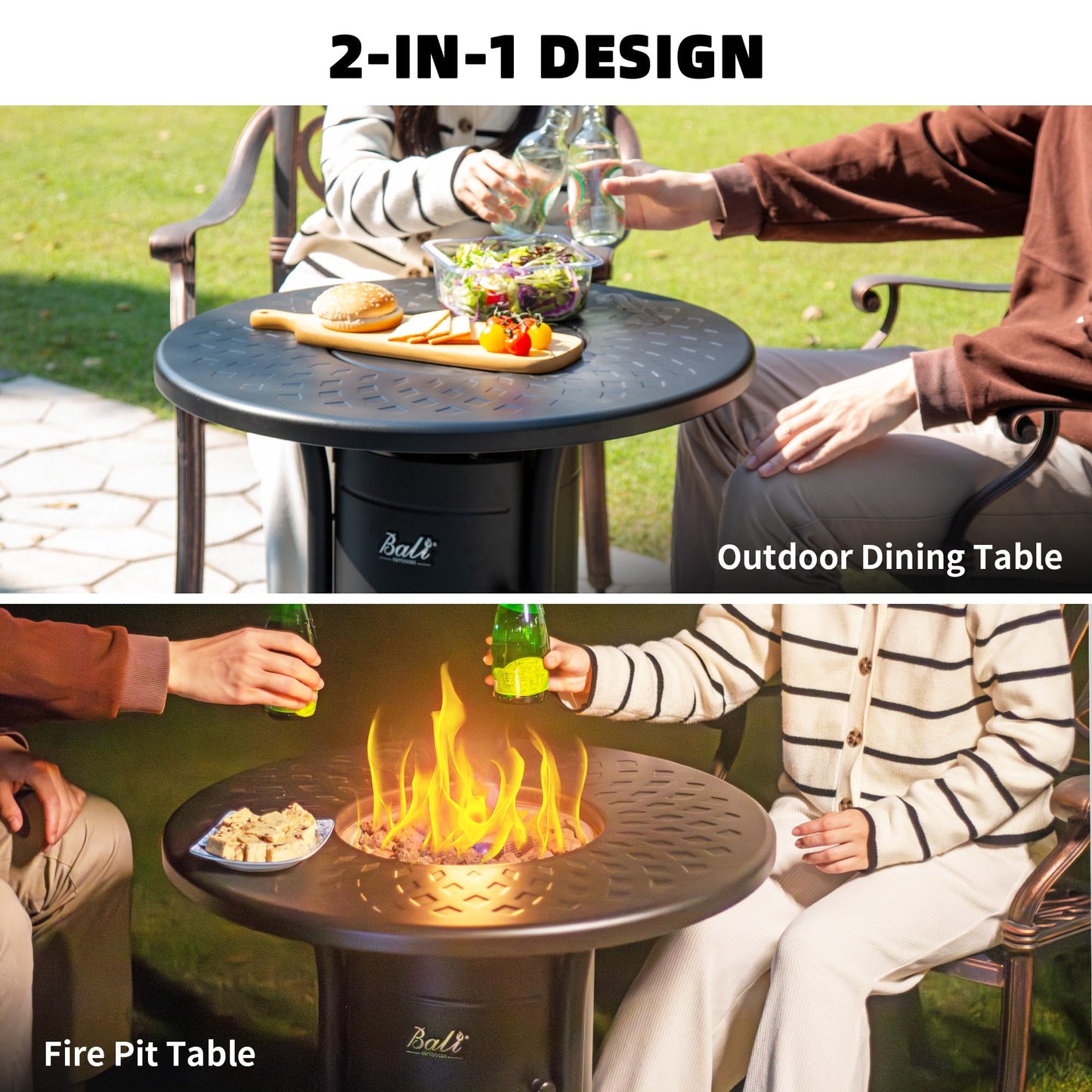 BALI OUTDOORS Dual 1-Pound Propane Fire Pit Outside, 26 inch Outdoor Fire Pit Black, Round Firepit Table for Outside Patio - CookCave