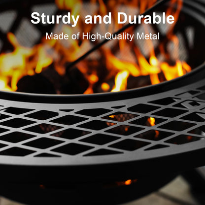BALI OUTDOORS Fire Pit with Poker, 32 inch Outdoor Fire Pit Patio, Wood Burning Firepits for Outside with Grill - CookCave