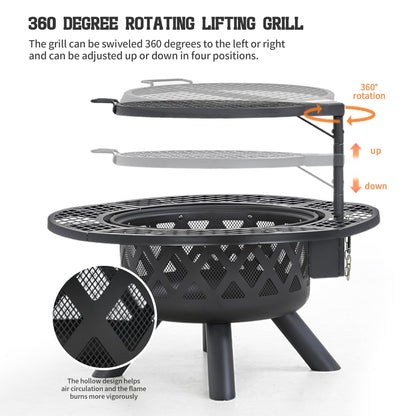 BALI OUTDOORS Fire Pit with Poker, 32 inch Outdoor Fire Pit Patio, Wood Burning Firepits for Outside with Grill - CookCave