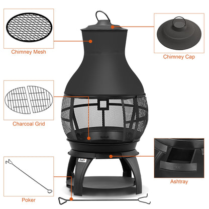 BALI OUTDOORS Fire Pit Wood Burning Chiminea Outside Fireplace Patio Small Firepit, Size 17.7" W x 35.6" H, Brown-Black - CookCave