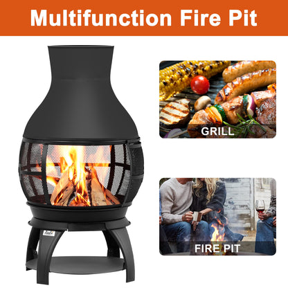 BALI OUTDOORS Fire Pit Wood Burning Chiminea Outside Fireplace Patio Small Firepit, Size 17.7" W x 35.6" H, Brown-Black - CookCave