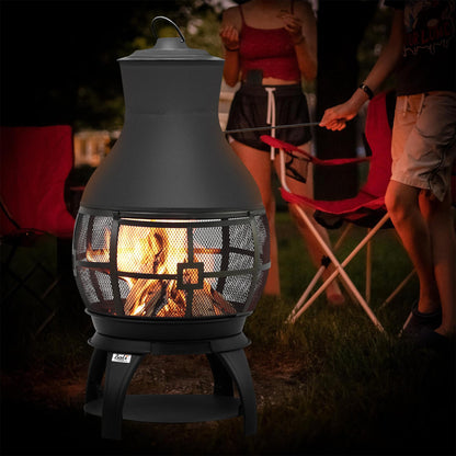 BALI OUTDOORS Fire Pit Wood Burning Chiminea Outside Fireplace Patio Small Firepit, Size 17.7" W x 35.6" H, Brown-Black - CookCave