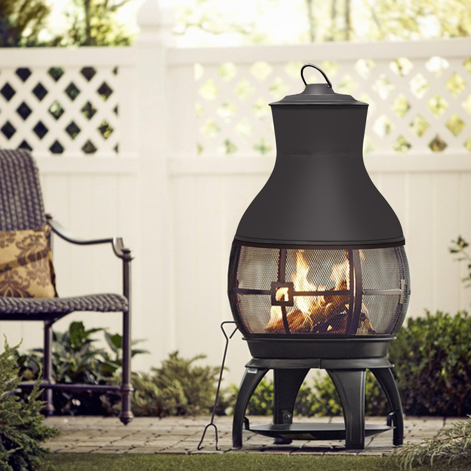 BALI OUTDOORS Fire Pit Wood Burning Chiminea Outside Fireplace Patio Small Firepit, Size 17.7" W x 35.6" H, Brown-Black - CookCave