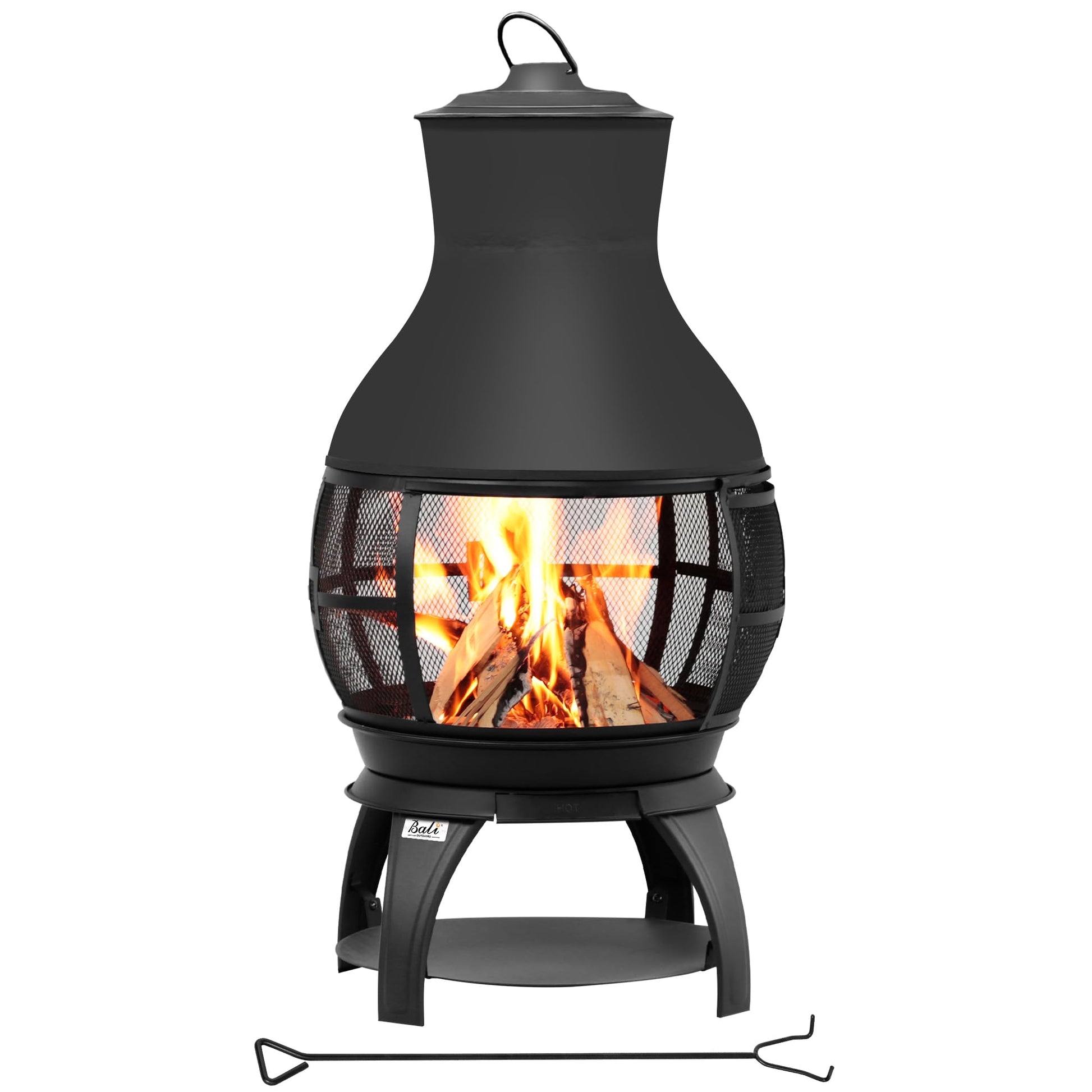 BALI OUTDOORS Fire Pit Wood Burning Chiminea Outside Fireplace Patio Small Firepit, Size 17.7" W x 35.6" H, Brown-Black - CookCave