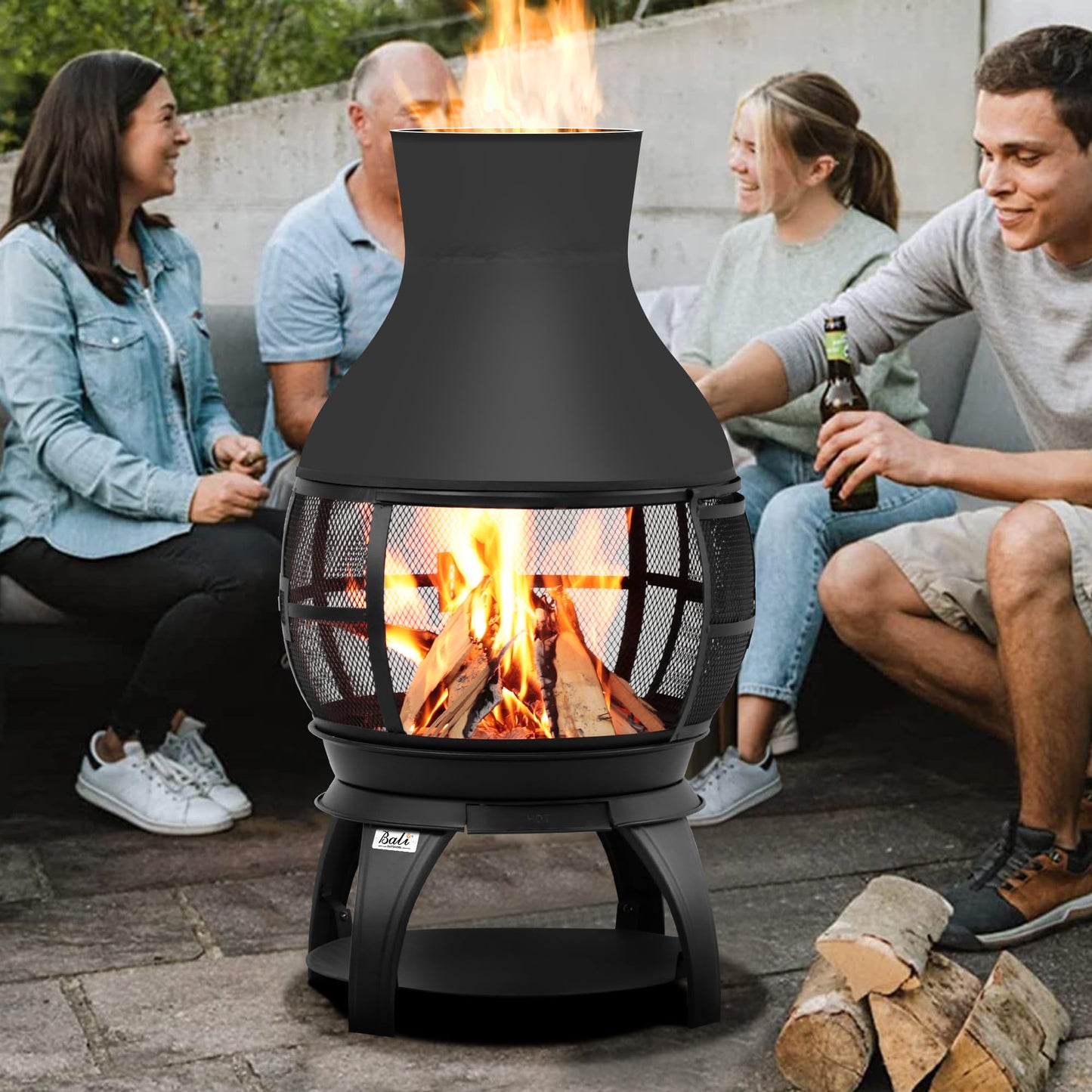 BALI OUTDOORS Fire Pit Wood Burning Chiminea Outside Fireplace Patio Small Firepit, Size 17.7" W x 35.6" H, Brown-Black - CookCave