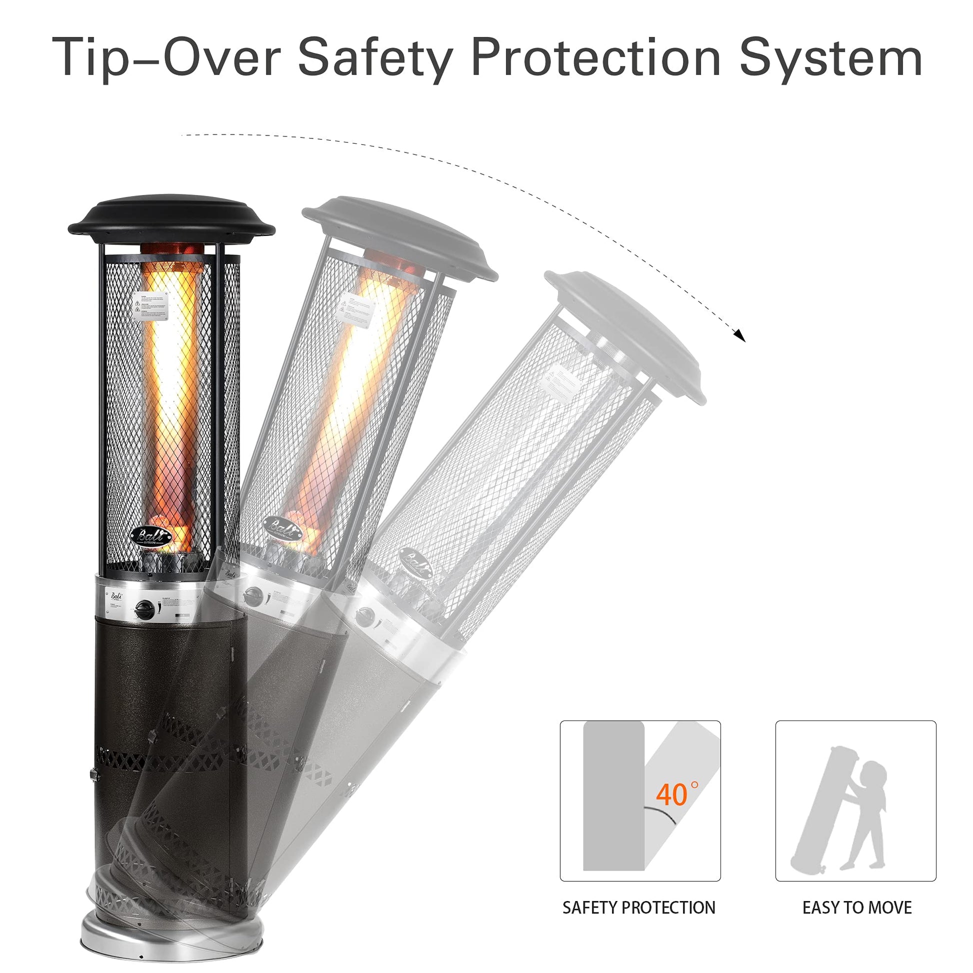 BALI OUTDOORS Propane Patio Heater, Stainless Steel Standing, 36,000 BTUs Portable Commercial Outdoor Gas Patio Heater with Glass Tube for Deck, Garden and Porch - CookCave