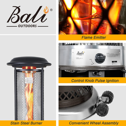 BALI OUTDOORS Propane Patio Heater, Stainless Steel Standing, 36,000 BTUs Portable Commercial Outdoor Gas Patio Heater with Glass Tube for Deck, Garden and Porch - CookCave