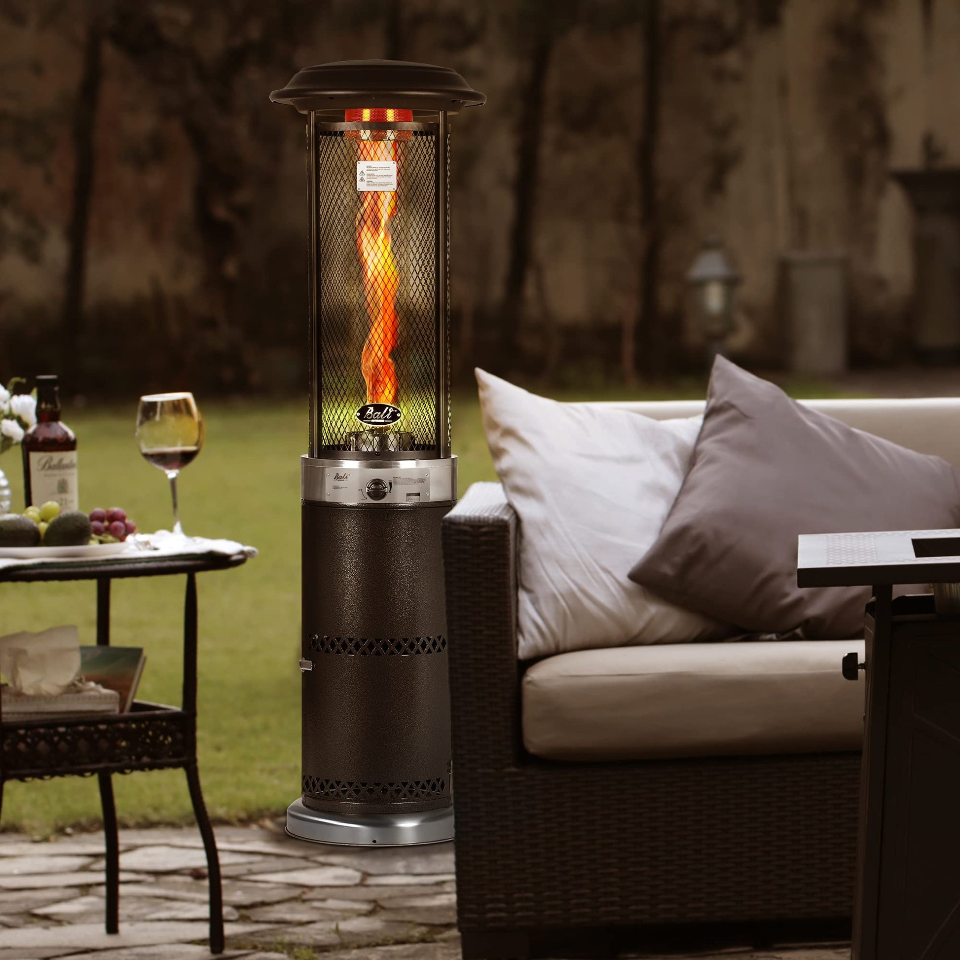 BALI OUTDOORS Propane Patio Heater, Stainless Steel Standing, 36,000 BTUs Portable Commercial Outdoor Gas Patio Heater with Glass Tube for Deck, Garden and Porch - CookCave