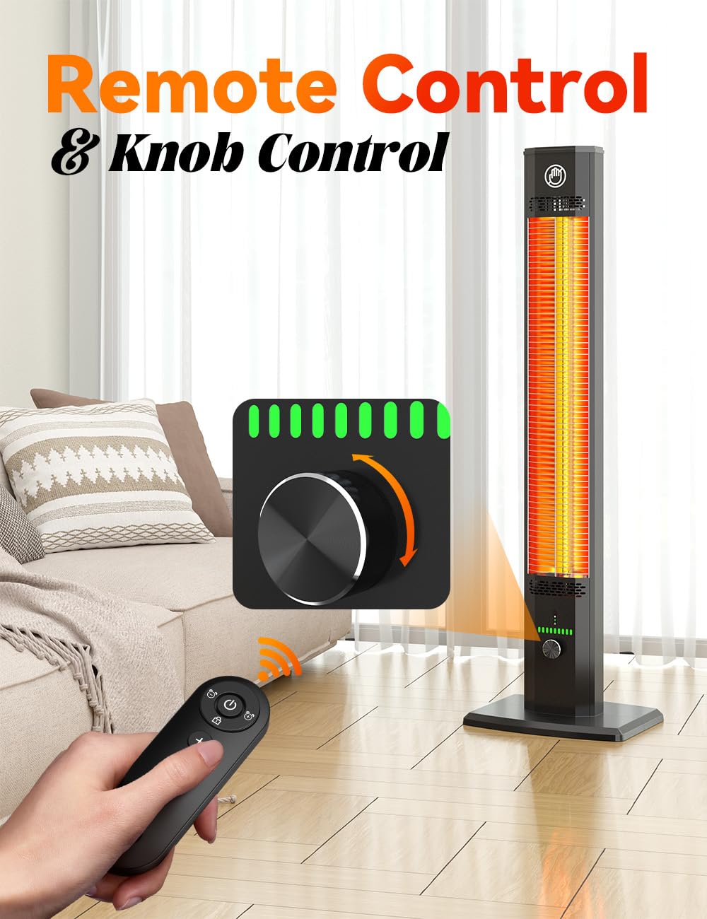 BALKO 42INCH Outdoor Heater, 9 Heat Levels & 540Min Timer, Child Safety Lock, IP65 Waterproof Garage Heater, 1500W Infrared Heating,Tip-Over & Overheat Protection, Patio Heaters for Outdoor Use Indoor - CookCave