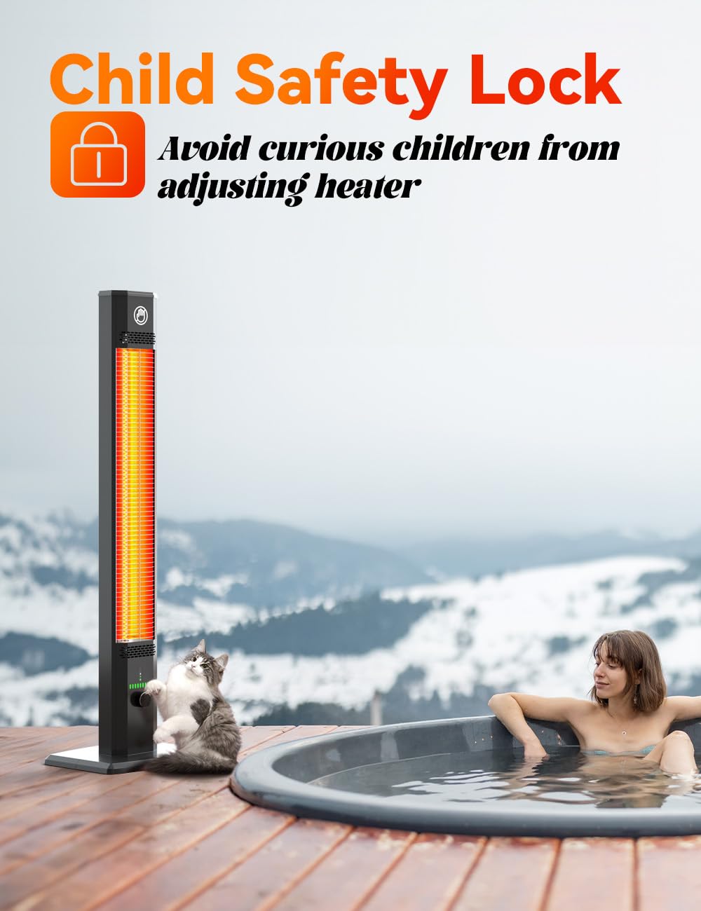BALKO 42INCH Outdoor Heater, 9 Heat Levels & 540Min Timer, Child Safety Lock, IP65 Waterproof Garage Heater, 1500W Infrared Heating,Tip-Over & Overheat Protection, Patio Heaters for Outdoor Use Indoor - CookCave