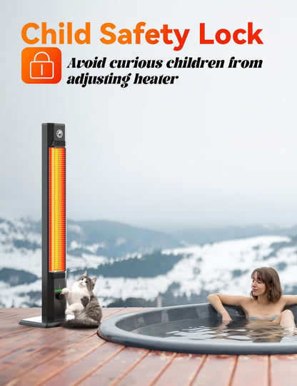 BALKO 42INCH Outdoor Heater, 9 Heat Levels & 540Min Timer, Child Safety Lock, IP65 Waterproof Garage Heater, 1500W Infrared Heating,Tip-Over & Overheat Protection, Patio Heaters for Outdoor Use Indoor - CookCave
