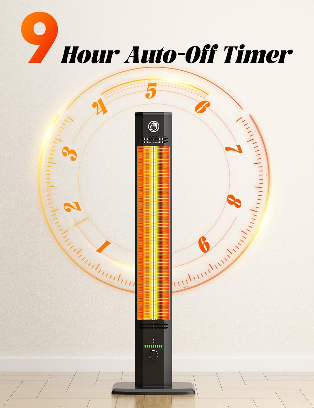 BALKO 42INCH Outdoor Heater, 9 Heat Levels & 540Min Timer, Child Safety Lock, IP65 Waterproof Garage Heater, 1500W Infrared Heating,Tip-Over & Overheat Protection, Patio Heaters for Outdoor Use Indoor - CookCave