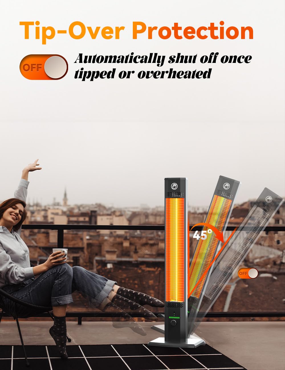 BALKO 42INCH Outdoor Heater, 9 Heat Levels & 540Min Timer, Child Safety Lock, IP65 Waterproof Garage Heater, 1500W Infrared Heating,Tip-Over & Overheat Protection, Patio Heaters for Outdoor Use Indoor - CookCave