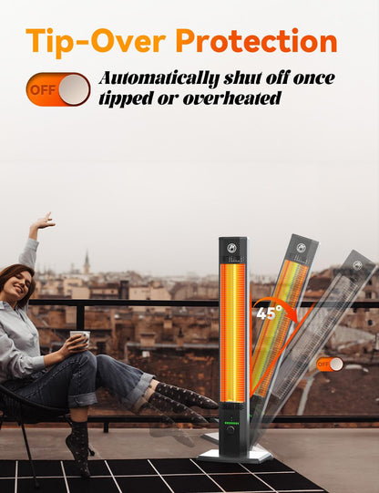 BALKO 42INCH Outdoor Heater, 9 Heat Levels & 540Min Timer, Child Safety Lock, IP65 Waterproof Garage Heater, 1500W Infrared Heating,Tip-Over & Overheat Protection, Patio Heaters for Outdoor Use Indoor - CookCave