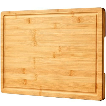 Bamboo Cutting Board for Kitchen, 18" Large Wood Charcuterie Cheese Board, Wooden Chopping Block with Side Handles and Juice Grooves - CookCave