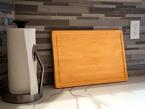 Bamboo Cutting Board for Kitchen, 18" Large Wood Charcuterie Cheese Board, Wooden Chopping Block with Side Handles and Juice Grooves - CookCave