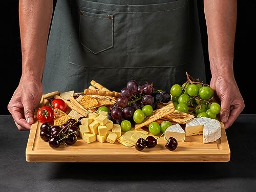 Bamboo Cutting Board for Kitchen, 18" Large Wood Charcuterie Cheese Board, Wooden Chopping Block with Side Handles and Juice Grooves - CookCave