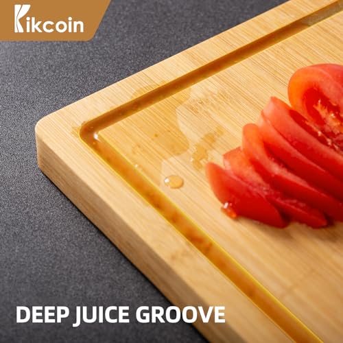 Bamboo Cutting Boards for Kitchen, (Set of 3) Kitchen Chopping Board with 3 Built-In Compartments and Juice Groove Heavy Duty Serving Tray Wood Butcher Block and Wooden Carving Board, Kikcoin - CookCave