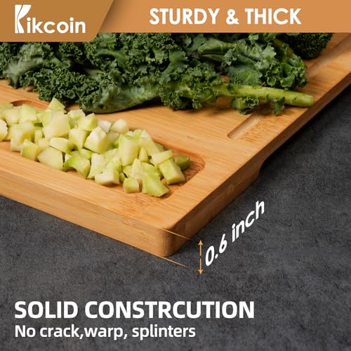Bamboo Cutting Boards for Kitchen, (Set of 3) Kitchen Chopping Board with 3 Built-In Compartments and Juice Groove Heavy Duty Serving Tray Wood Butcher Block and Wooden Carving Board, Kikcoin - CookCave