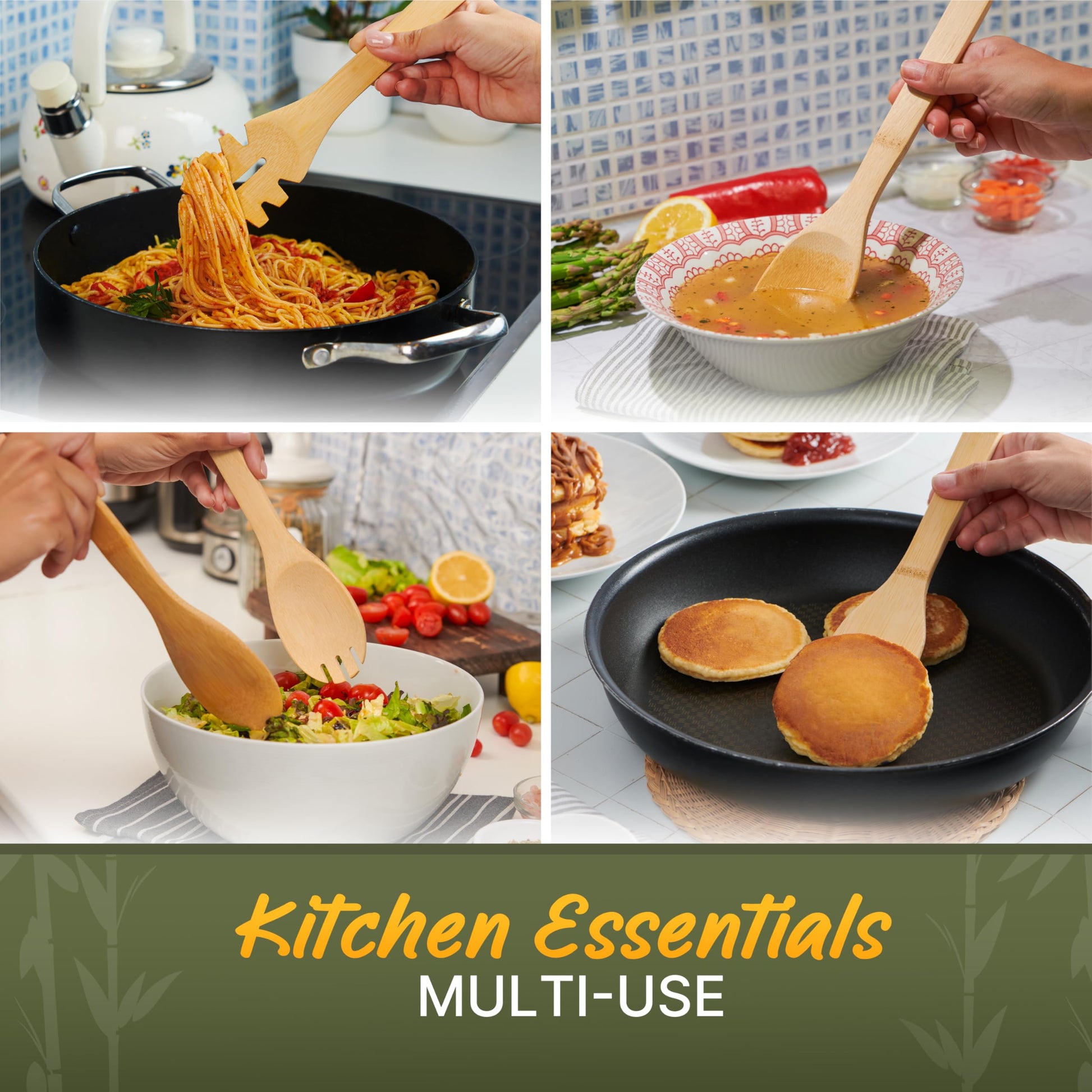 Bamboo Wooden Spoons for Cooking – 7 PCs Wooden Cooking Utensils for Nonstick Cookware – Wooden Utensil Set – Easy to Clean, Sturdy, Lightweight & Heat Resistant - CookCave