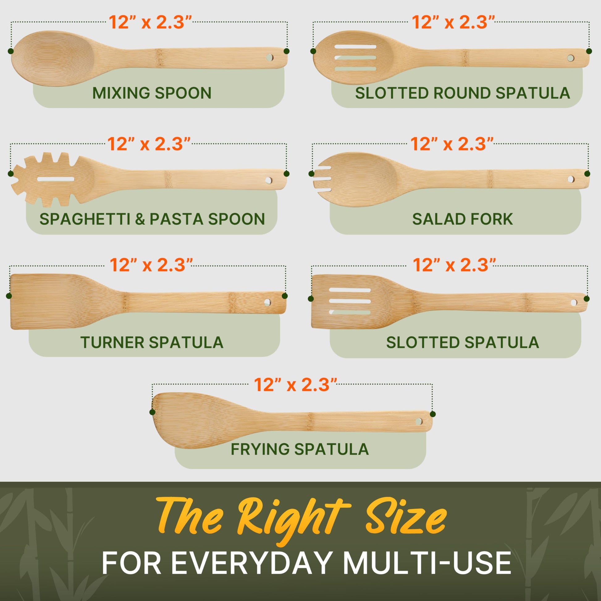 Bamboo Wooden Spoons for Cooking – 7 PCs Wooden Cooking Utensils for Nonstick Cookware – Wooden Utensil Set – Easy to Clean, Sturdy, Lightweight & Heat Resistant - CookCave