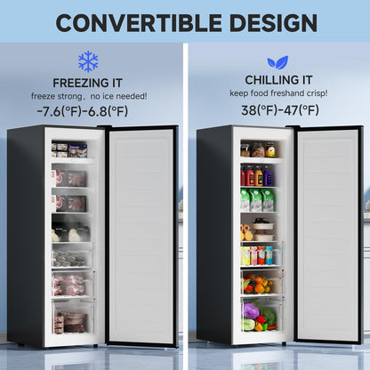 BANGSON Upright Freezer, 7.0 Cu.ft Stand Up Freezer, Convertible Upright Freezer/Refrigerator, Single Door for Kitchen,Garage, Office, Apartment, Silver - CookCave
