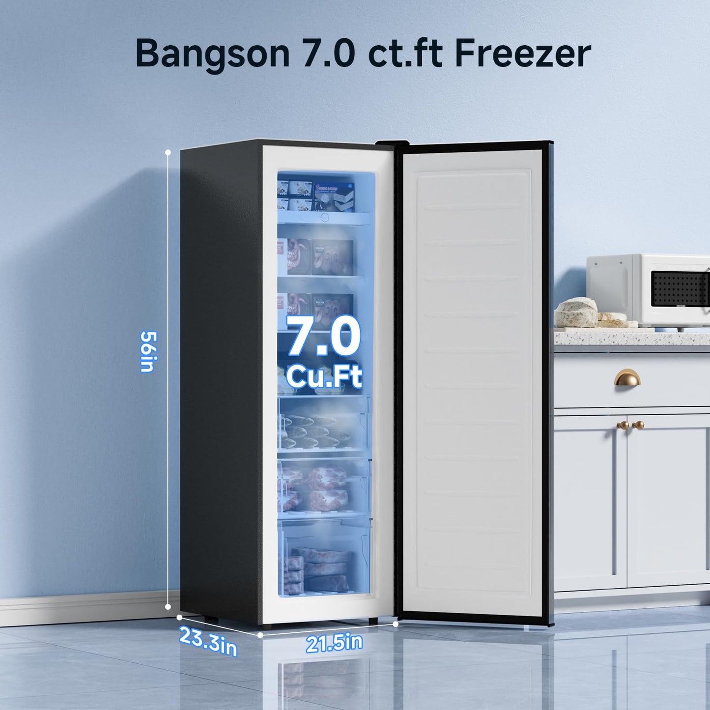 BANGSON Upright Freezer, 7.0 Cu.ft Stand Up Freezer, Convertible Upright Freezer/Refrigerator, Single Door for Kitchen,Garage, Office, Apartment, Silver - CookCave