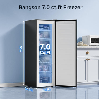 BANGSON Upright Freezer, 7.0 Cu.ft Stand Up Freezer, Convertible Upright Freezer/Refrigerator, Single Door for Kitchen,Garage, Office, Apartment, Silver - CookCave