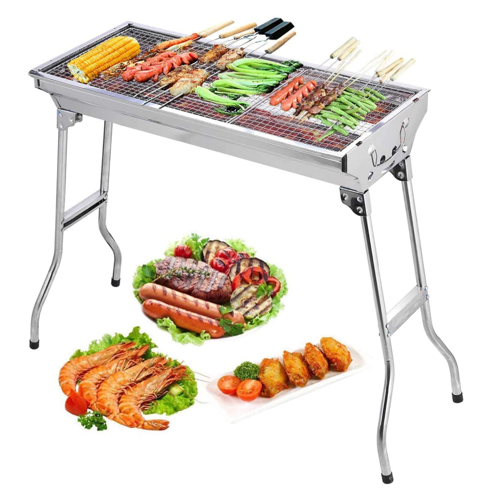Barbecue Charcoal Grill Stainless Steel Folding Portable BBQ Tool Kits for Outdoor Cooking Camping Hiking Picnics Tailgating Backpacking or Any Outdoor Event (Large) - CookCave