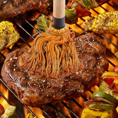 Basting Mop Brush 15.5" for BBQ Grilling - Wooden Handle Detachable with 2 Replacement Heads &Silicone Brush - Grill Tools for Outdoor Cooking, Camping, Smoking - CookCave