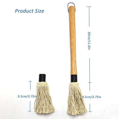 Basting Mop Brush 15.5" for BBQ Grilling - Wooden Handle Detachable with 2 Replacement Heads &Silicone Brush - Grill Tools for Outdoor Cooking, Camping, Smoking - CookCave