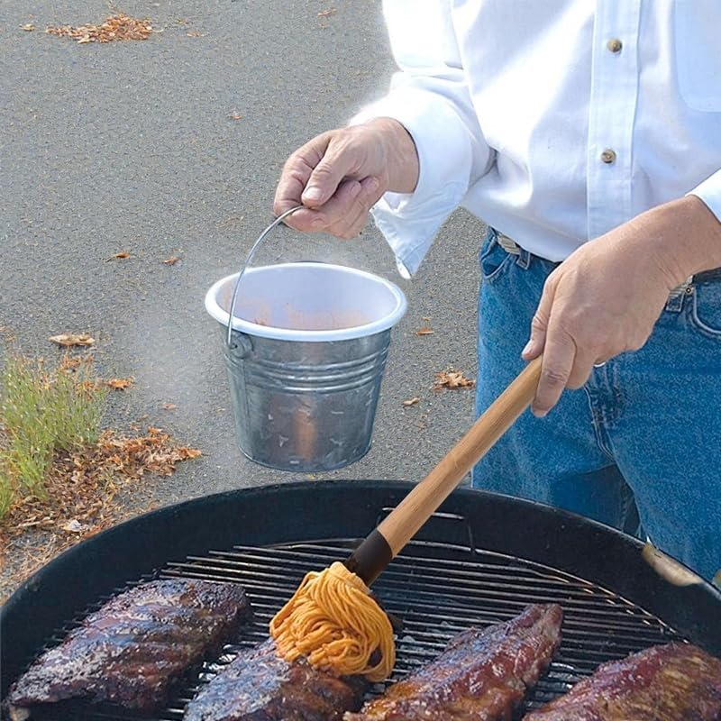Basting Mop Brush 15.5" for BBQ Grilling - Wooden Handle Detachable with 2 Replacement Heads &Silicone Brush - Grill Tools for Outdoor Cooking, Camping, Smoking - CookCave