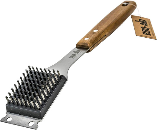 BBQ-Aid Grill Brush and Scraper for Barbecue – Grill Brush for Outdoor Grill with Extended, Large Wooden Handle and Replaceable Stainless Steel Bristles Head –No Scratch- BBQ Grill Brush for Any Grill - CookCave
