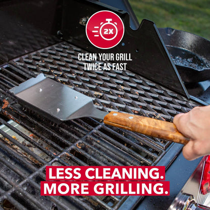BBQ-Aid Grill Brush and Scraper for Barbecue – Grill Brush for Outdoor Grill with Extended, Large Wooden Handle and Replaceable Stainless Steel Bristles Head –No Scratch- BBQ Grill Brush for Any Grill - CookCave