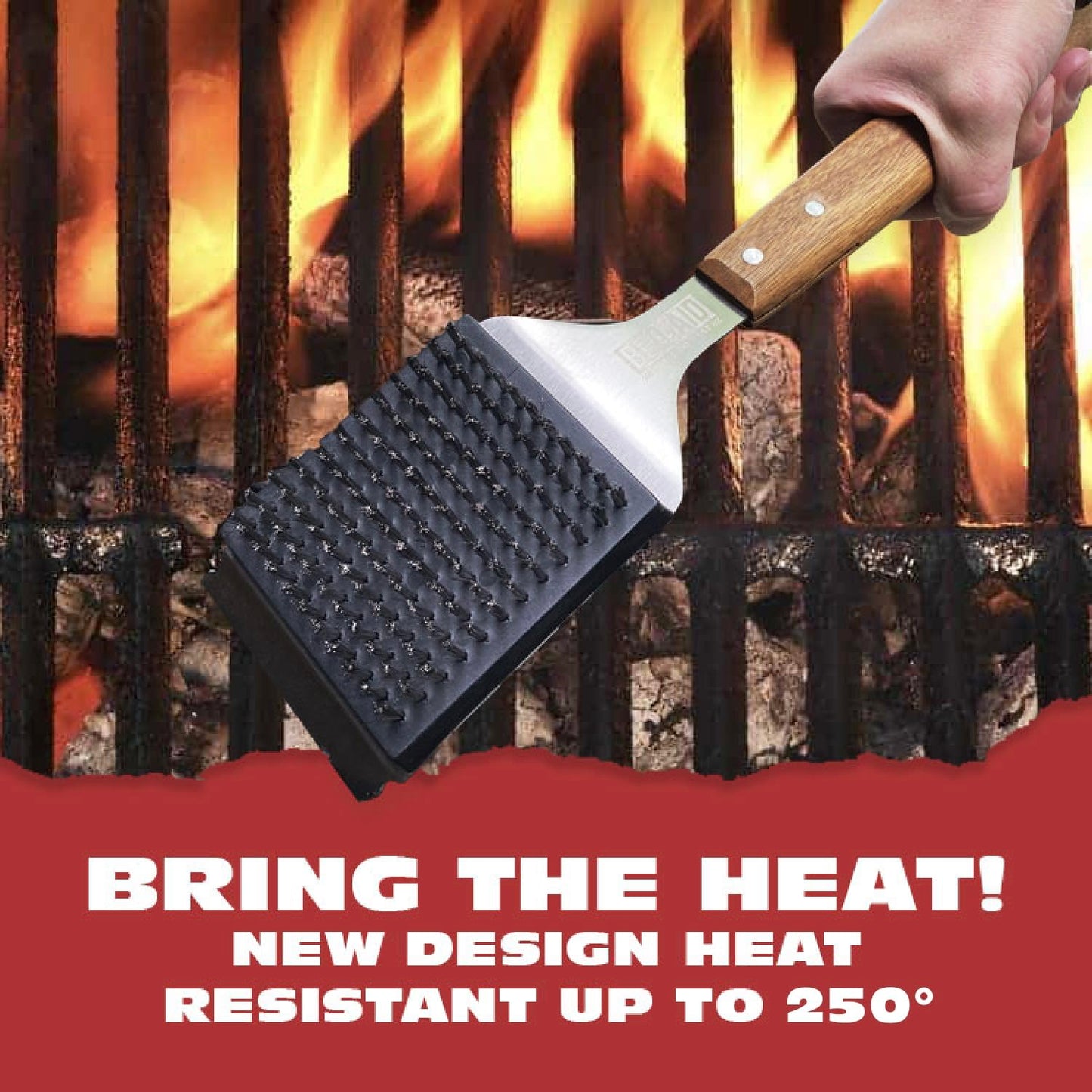 BBQ-Aid Grill Brush and Scraper for Barbecue – Grill Brush for Outdoor Grill with Extended, Large Wooden Handle and Replaceable Stainless Steel Bristles Head –No Scratch- BBQ Grill Brush for Any Grill - CookCave