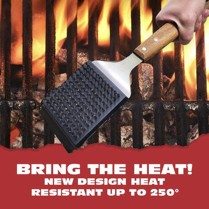 BBQ-Aid Grill Brush and Scraper for Barbecue – Grill Brush for Outdoor Grill with Extended, Large Wooden Handle and Replaceable Stainless Steel Bristles Head –No Scratch- BBQ Grill Brush for Any Grill - CookCave