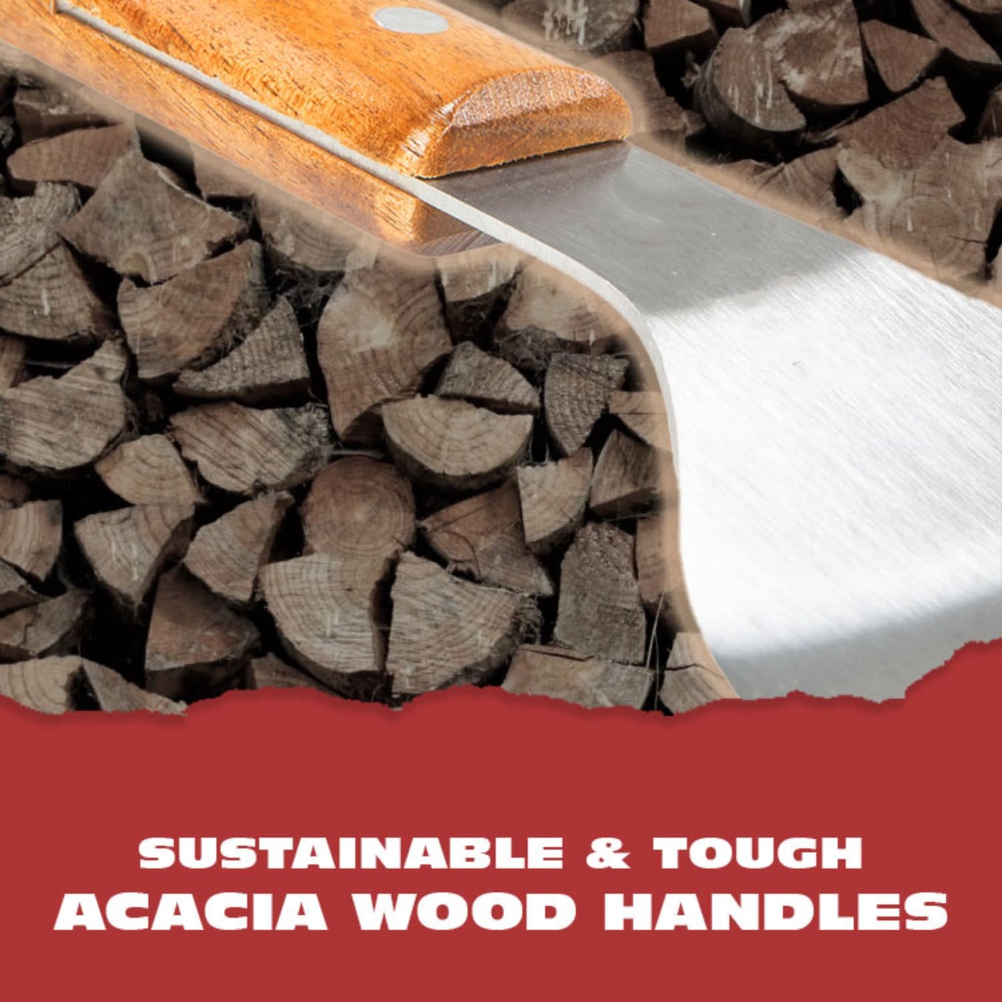 BBQ-AID Pro BBQ Metal Spatula - 17" Barbecue Spatula Stainless Steel with Serrated Knife Edge - Acacia Wood Handle - Heavy Duty Built to Last - CookCave