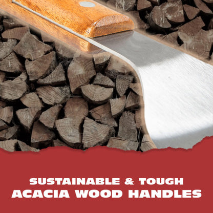 BBQ-AID Pro BBQ Metal Spatula - 17" Barbecue Spatula Stainless Steel with Serrated Knife Edge - Acacia Wood Handle - Heavy Duty Built to Last - CookCave