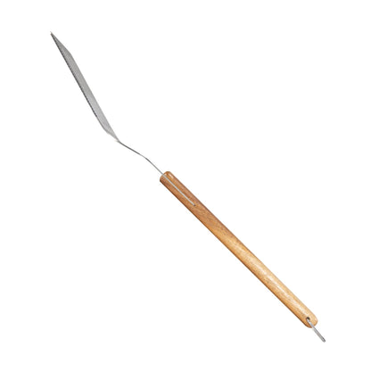 BBQ-AID Pro BBQ Metal Spatula - 17" Barbecue Spatula Stainless Steel with Serrated Knife Edge - Acacia Wood Handle - Heavy Duty Built to Last - CookCave