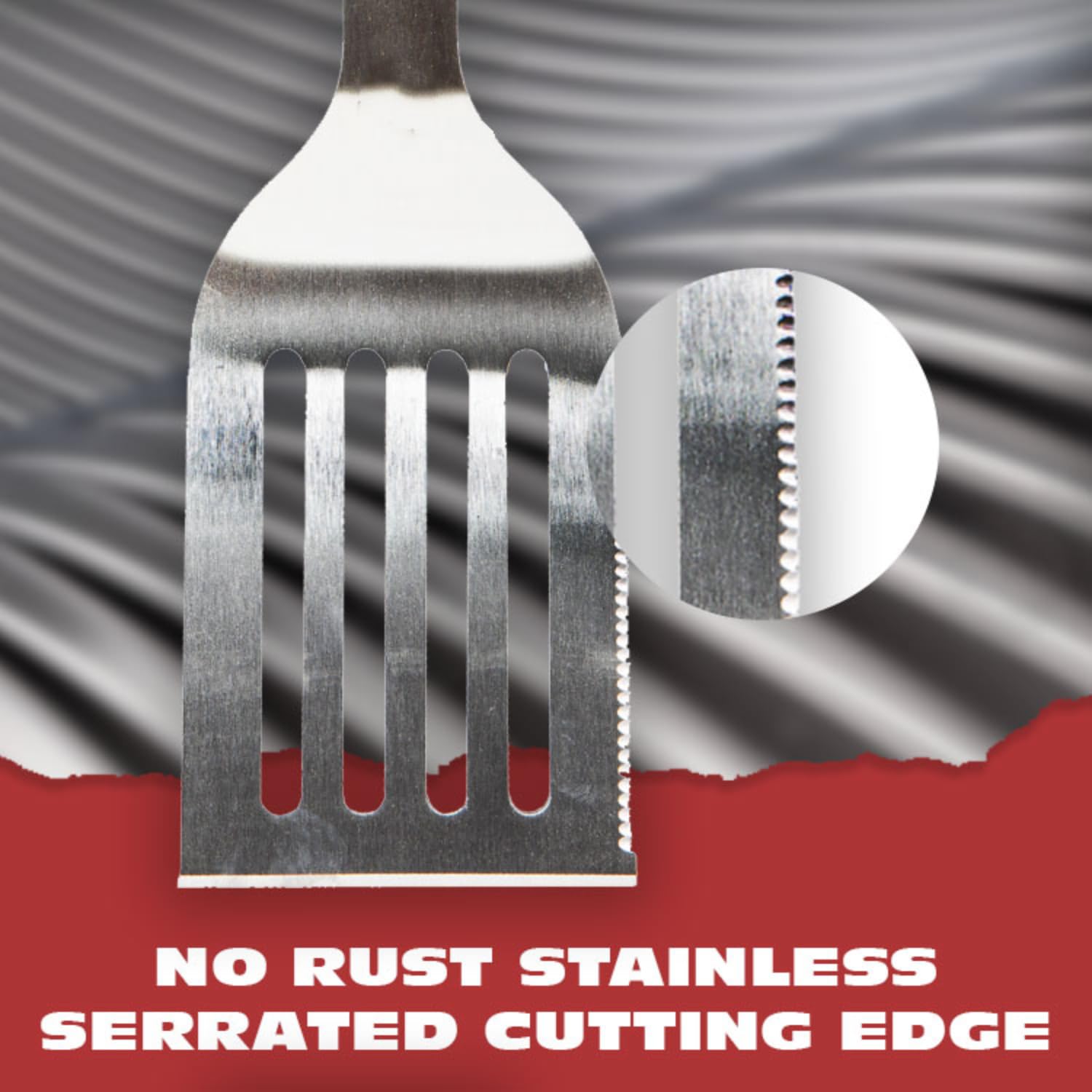 BBQ-AID Pro BBQ Metal Spatula - 17" Barbecue Spatula Stainless Steel with Serrated Knife Edge - Acacia Wood Handle - Heavy Duty Built to Last - CookCave