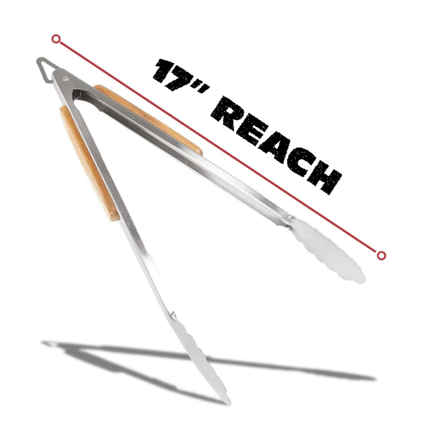BBQ-AID Pro BBQ Tongs for Grill - 17" Professional Grade Barbecue Tongs for Cooking- Solid & Sturdy - Built with 304 Grade Stainless Steel and Acacia Wood - Heavy Duty Built to Last Kitchen essential. - CookCave